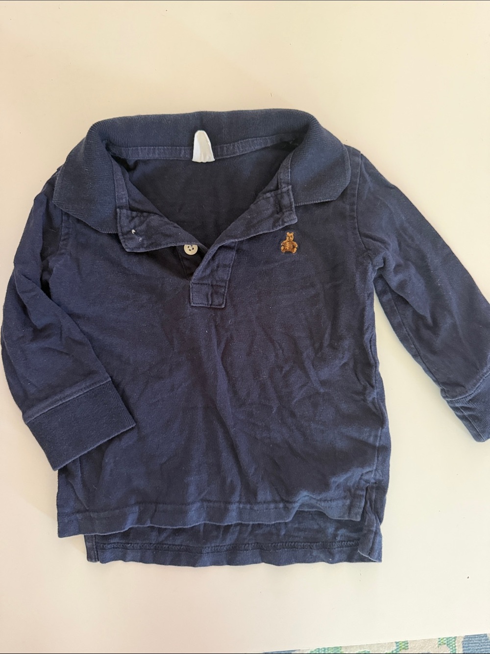 GAP Navy Long Sleeve Polo with Embroidered Bear